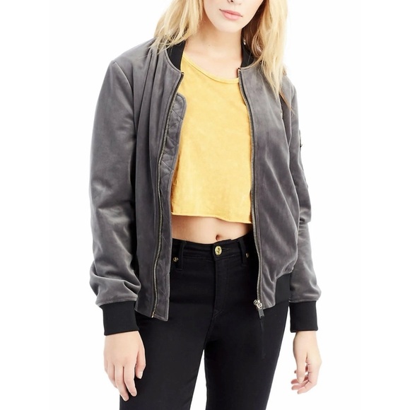 🔥NEW TRUE RELIGION PLUSH VELVET GRAY BOMBER JACKET WINTER FALL DESIGNER COZY XS - Picture 2 of 7